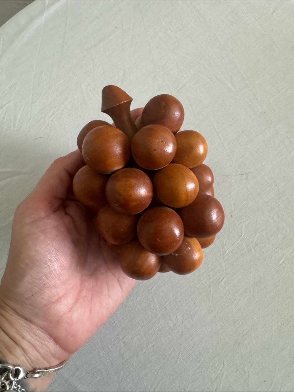Hand-Carved Wooden Grape Cluster Accent - Brown